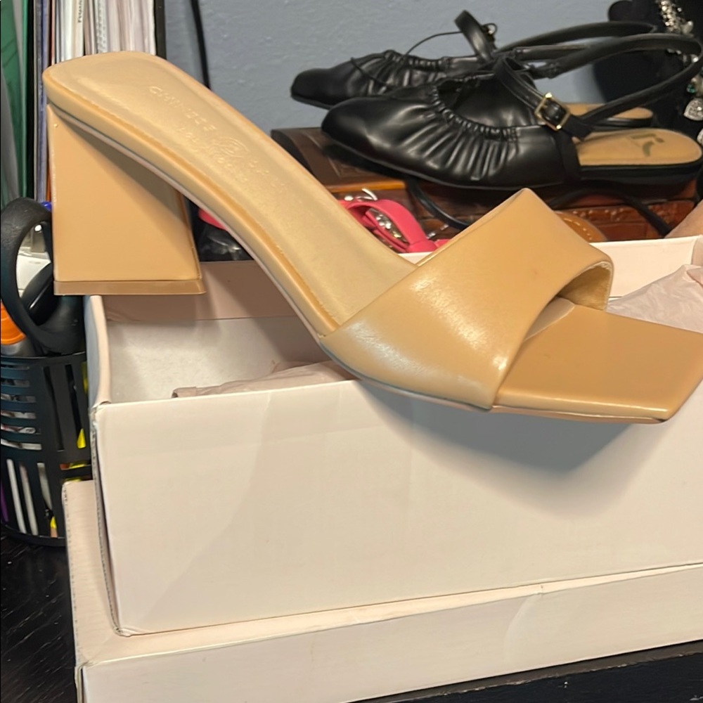 Tan Block Heel Sandals